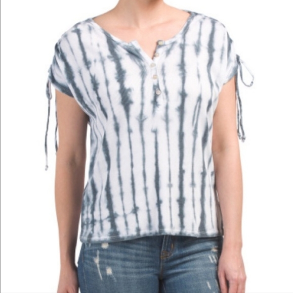 Chaser tie dye rooshed sleeve tee blue and white size medium new with tags - Picture 1 of 5